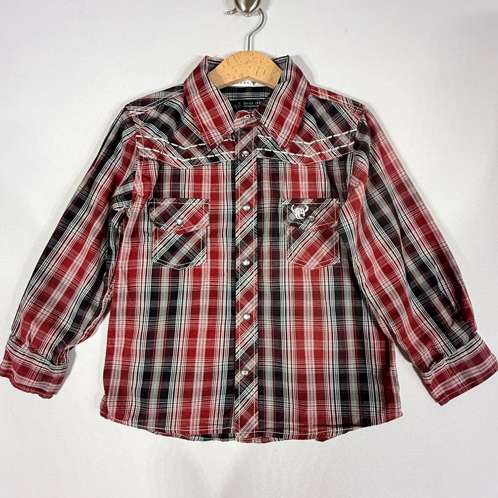 Cowboy Hardware Kids 5T 5 Western Pearl Snap‎ Shirt Red Plaid Bull Rider Rodeo